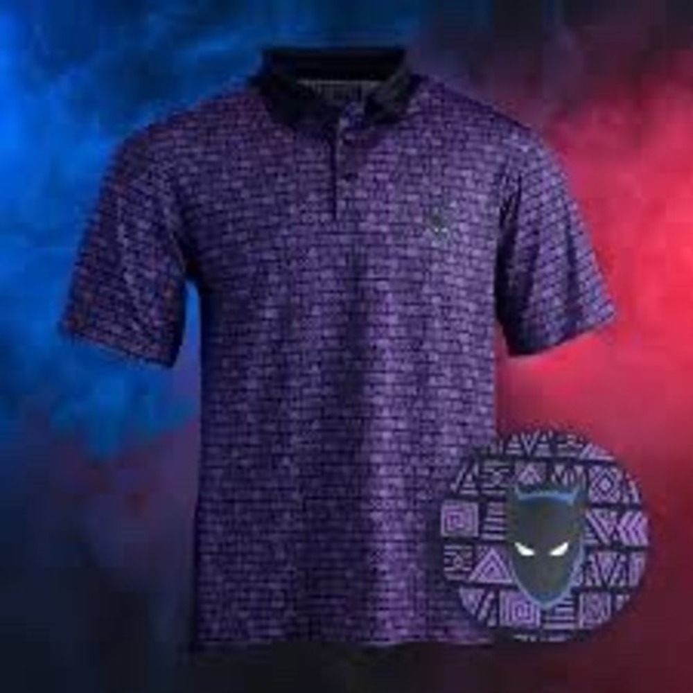 RSVLTS Black Panther Polo Mens XL Purple Excellent Marvel Wakanda Geometric